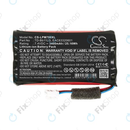 Batterie pour LG Music Flow P7, Xboom Go PK7, 3400mAh, Li-Ion, 7.4V, TD-Bb11LG, HQ