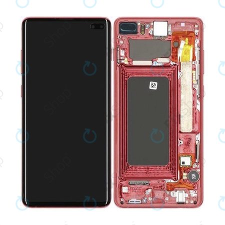 Samsung Galaxy S10 Plus G975F - Écran LCD + Ecran Tactile + Cadre (Rouge Cardinal) - GH82-18849H, GH82-18834H Genuine Service Pack