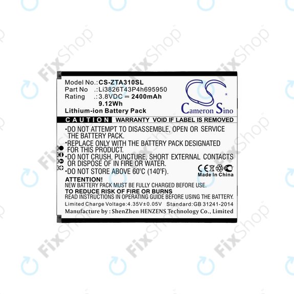 Batterie pour ZTE Blade A3, A5, Optus X Power 2, 2400mAh, Li-Ion, 3.8V, Li3826T43P4h695950, HQ