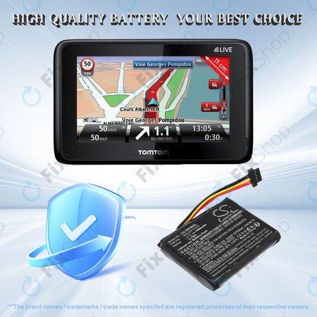 Batterie pour TomTom GO 1000 Live, 1005, 2050, 1000mAh, Li-Ion, 3.7V, AHL03711018, HQ