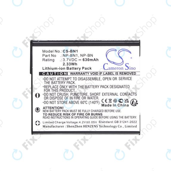 Batterie pour Sony Cyber-Shot DSC-TX20, TX9, 630mAh, Li-Ion, 3.7V, NP-BN1, HQ