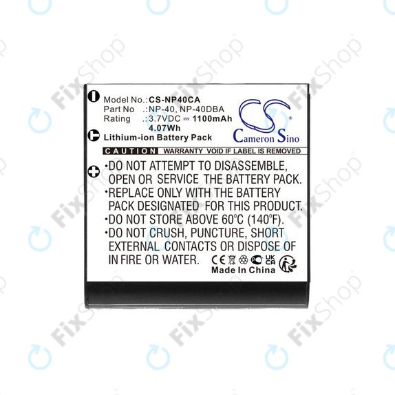 Batterie pour Casio Exilim Ex-FC100, 1100mAh, Li-Ion, 3.7V, NP-40, HQ