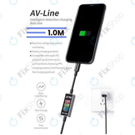 AV-Line - Câble de chargement à détection intelligente (Lightning - USB-A)