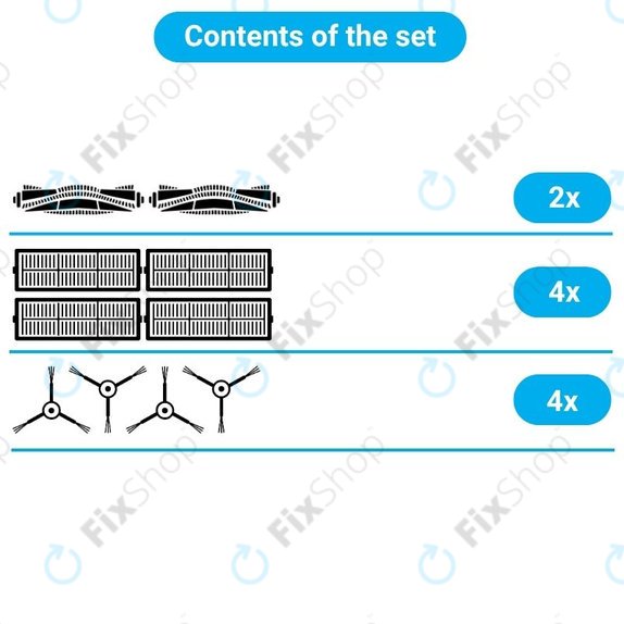 Kit de pièces de rechange pour Xiaomi Robot Vacuum X10 (2x Brosses principales, 4x Filtres, 4x Brosses latérales)