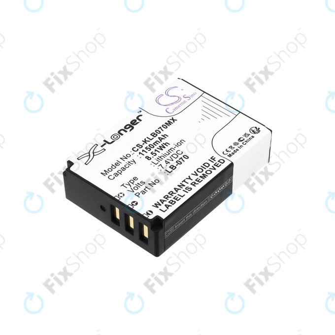 Batterie pour Kodak PIXPRO S1, AZ651, AZ652, AZ901, 1150mAh, Li-Ion, 7.4V, LB-070, HQ