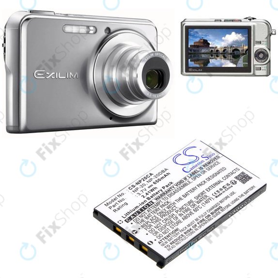 Batterie pour Casio Exilim Card Ex-S880, 650mAh, Li-Ion, 3.7V, NP-20, HQ