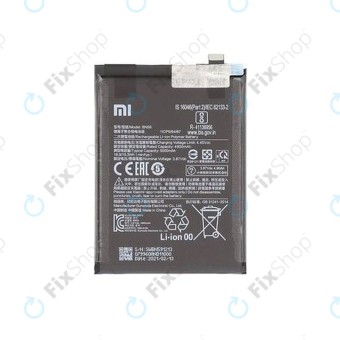 Xiaomi Redmi Note 10, Note 10S M2101K7BG M2101K7BI - Batterie BN59 5000mAh - 46020000645Z Genuine Service Pack