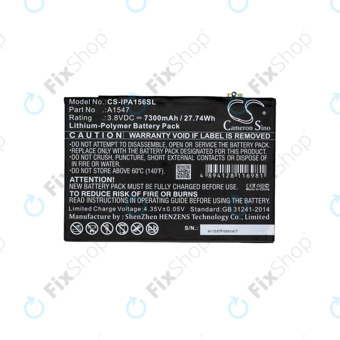 Apple iPad Air 2, iPad (6th Gen 2018) - Batterie A1547 7300mAh HQ