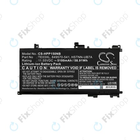 Batterie pour HP Omen 15, Pavilion 15, WASD 15, 5100mAh, Li-Ion, 11.55V, TE03XL, HQ