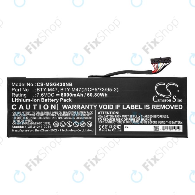 Batterie pour MSI GS40, GS43, MS14, 8000mAh, Li-Ion, 7.6V, BTY-M47, HQ