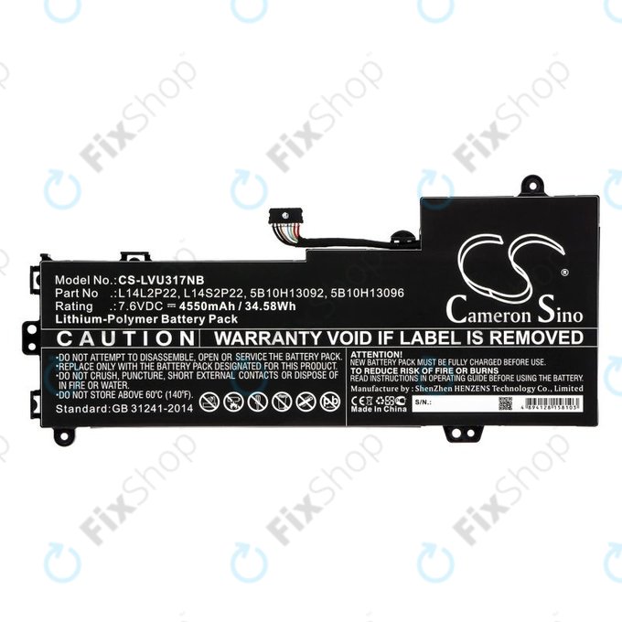 Batterie pour Lenovo E31-80, Ideapad 510s-13, 4550mAh, Li-Pol, 7.6V, 5B10H13092, HQ