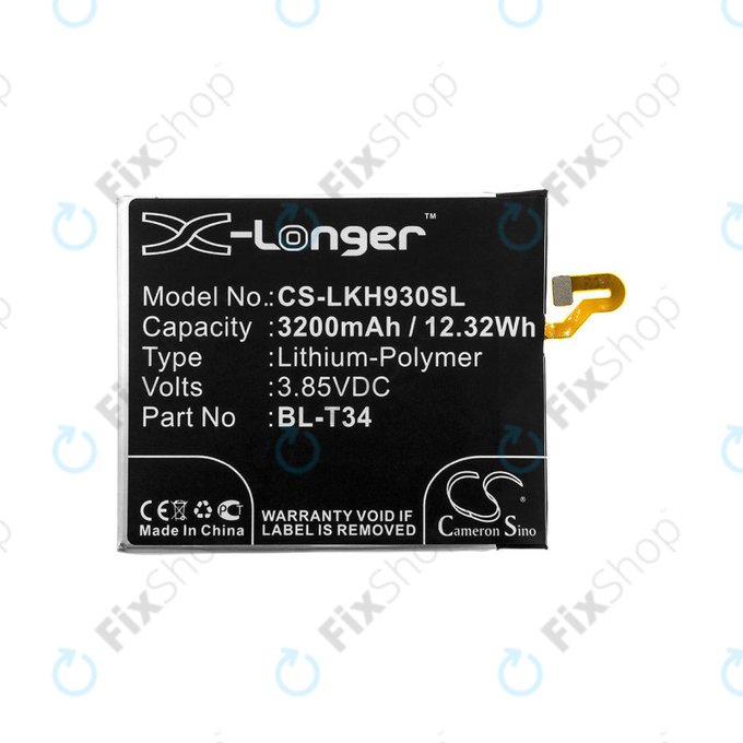 Batterie pour LG H930, V30, V35, 3200mAh, Li-Pol, 3.85V, BL-T34, HQ