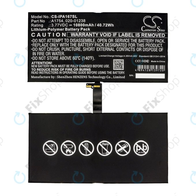 Apple iPad Pro 12.9 (2nd Gen 2017) - Batterie A1754, 020-01238 10800mAH HQ