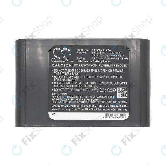 Batterie pour Dyson DC31, DC34, DC35, DC44, 1500mAh, Li-Ion, 22.2V, 17083-2811, HQ
