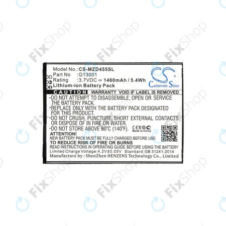 Batterie pour Navon Mizu D455, 1460mAh, Li-Ion, 3.7V, G13001, HQ