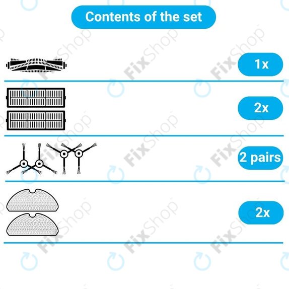 Kit de pièces de rechange pour iRobot Roomba Combo 1138, Ecovacs Deebot Ozmo 930 (1x Brosse principale, 2x Filtres, 2 paires de brosses latérales, 2x Lingettes de lavage)