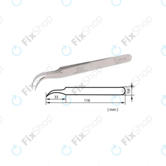 Vetus ST-15 - Pince à épiler professionnelle en métal à pointe incurvée (120 mm)