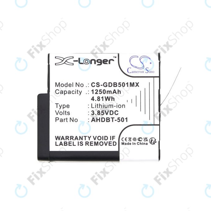 Batterie pour Gopro Hero 8, Hero 6, 1250mAh, Li-Ion, 3.85V, AHDBT-501, HQ
