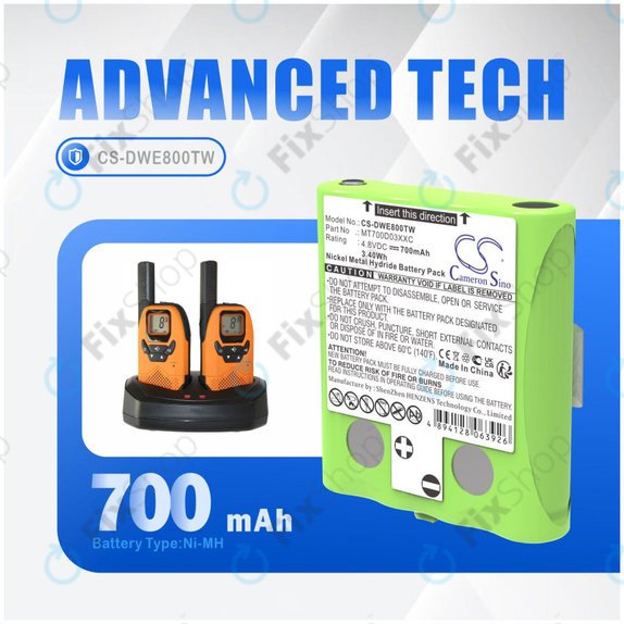 Batterie pour Detewe Outdoor Pmr a Simvalley, 700mAh, Ni-MH, 4.8V, MT700D03XXC, HQ
