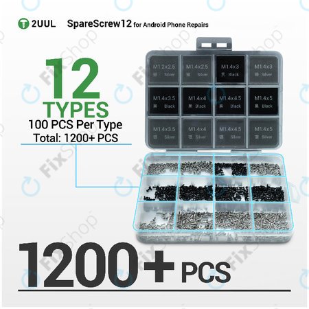 Jeu de vis Phillips pour réparation Android, 2UUL SC12, 1200 pcs/pack