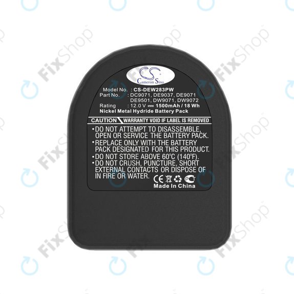Batterie pour Dewalt DCD940B2, DCD910KX, 1500mAh, Ni-MH, 12V, DC9071, DE9074, HQ