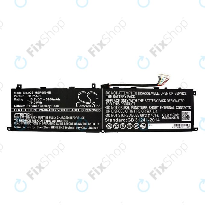Batterie pour MSI GS65 Stealth Thin, PS63, P65 Creator 8RF, 5200mAh, Li-Pol, 15.2V, BTY-M6L, HQ