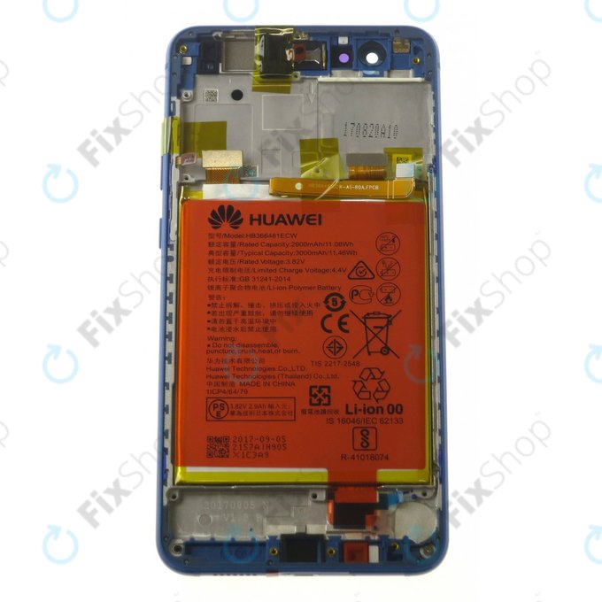 Huawei P10 Lite (WAS-LX1, Varsovie-L21) - Écran LCD + Écran tactile + Cadre + Batterie (Bleu saphir) - 02351FSL Genuine Service Pack