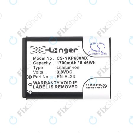 Batterie pour Nikon Coolpix, 1700mAh, Li-Ion, 3.8V, EN-EL23, HQ