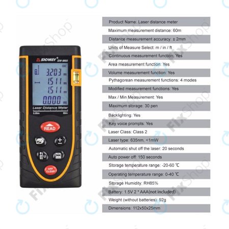 SNDWay SW-M60 - Règle électronique laser de haute précision (60 m)