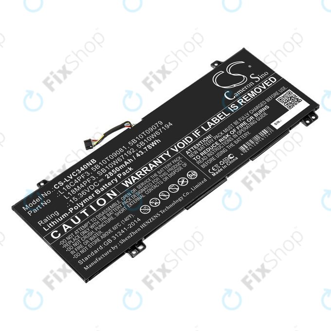 Batterie pour Lenovo Ideapad C340, Ideapad Flex, 2850mAh, Li-Pol, 15.36V, L18C4PF3, HQ