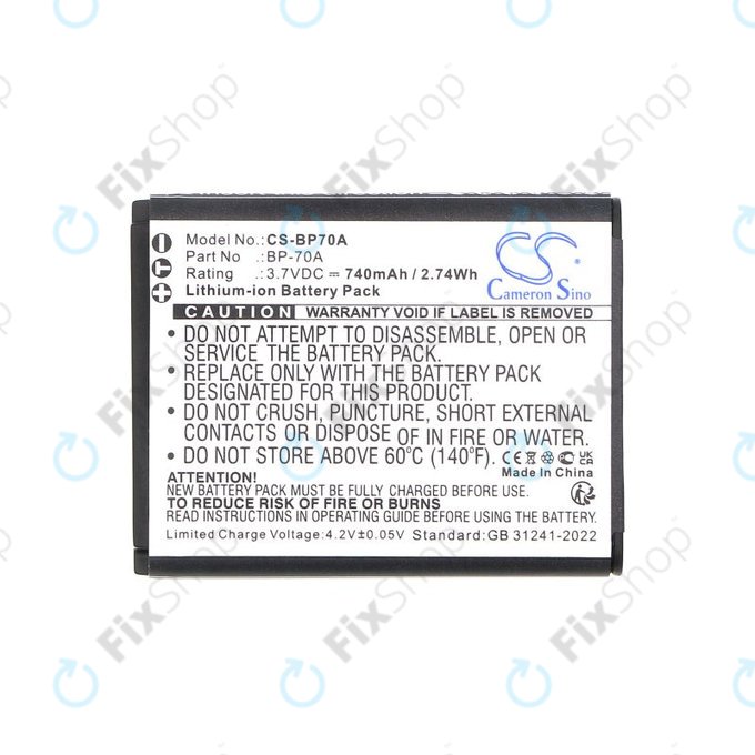 Batterie pour Samsung ES, ST, 740mAh, Li-Ion, 3.7V, BP-70A, HQ