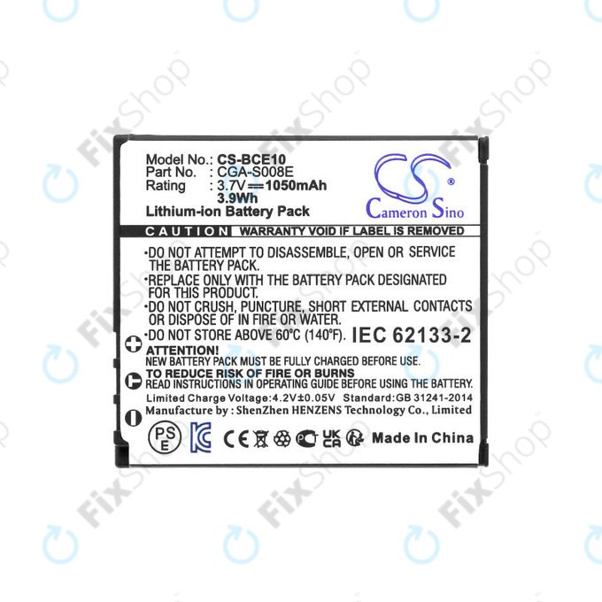 Batterie pour Panasonic Lumix DMC, 1050mAh, Li-Ion, 3.7V, DMW-BCE10, HQ