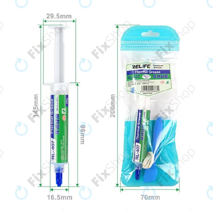 Pâte thermique en silicone Relife RL-407, 6 W/mK, 20g, bleu