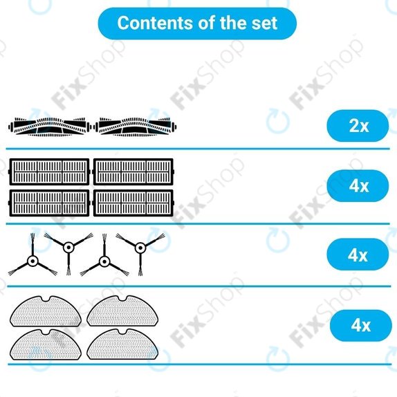 Kit de pièces de rechange pour Xiaomi Robot Vacuum S10, S10 EU, S12 (2x Brosses principales, 4x Filtres, 4x Brosses latérales, 4x Lingettes de lavage)