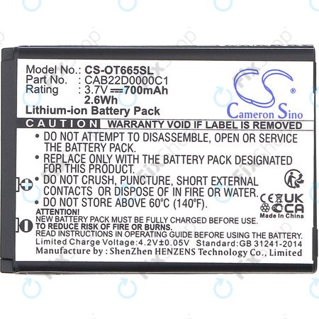 Batterie pour Alcatel One Touch 2010D, 700mAh, Li-ion, 3.7V, CAB22D0000C1, HQ