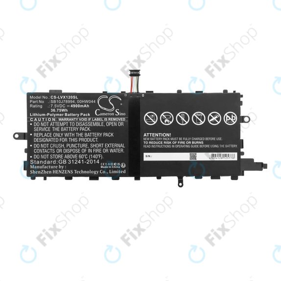 Batterie pour Lenovo Thinkpad X1 Tablet, 4900mAh, Li-Pol, 7.5V, SB10J78994, HQ