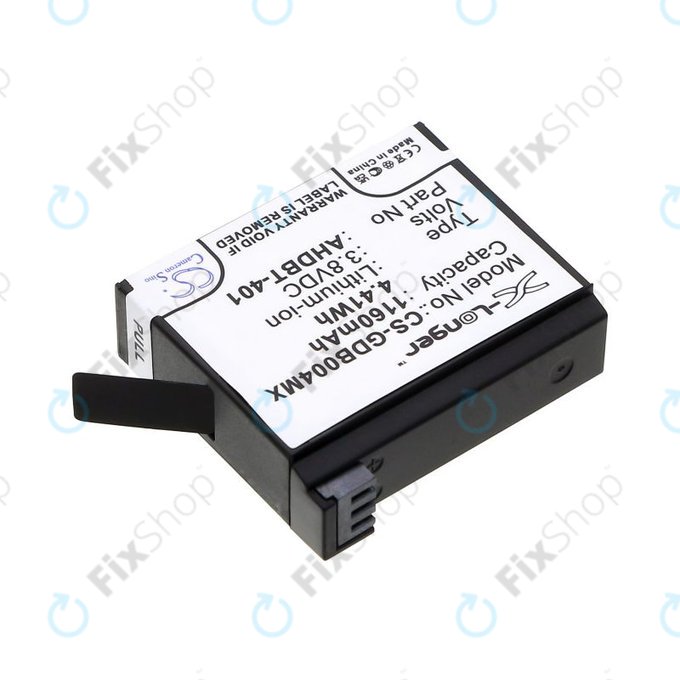 Batterie pour GoPro Hero 4, 1160mAh, Li-Ion, 3.8V, AHDBT-401, HQ