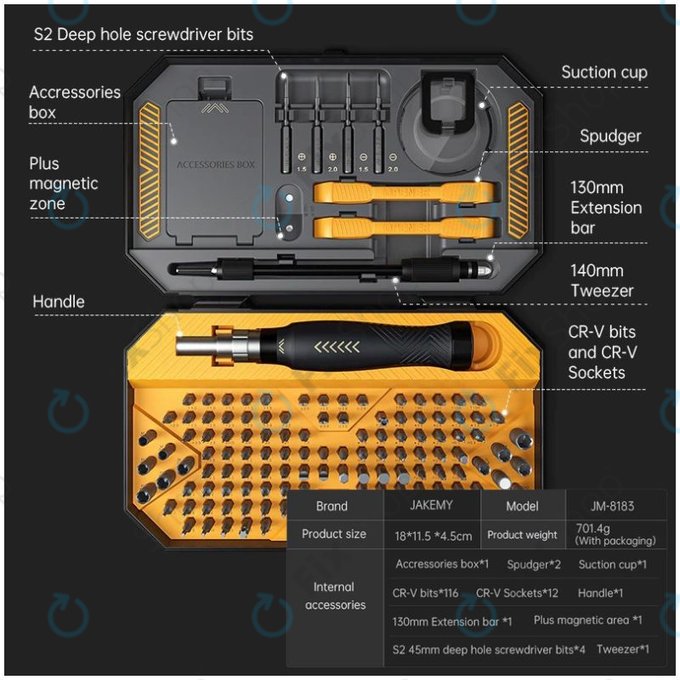 Jakemy JM-8183 - Jeu de tournevis de précision pour réparation de téléphones portables, tablettes et ordinateurs