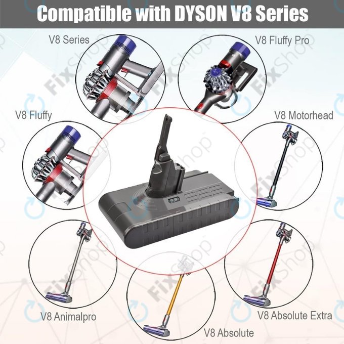 Dyson V8 - Batterie 215681, PM8-US-HFB1497A Li-Ion 21.6V 4000mAh
