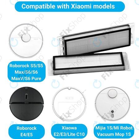Xiaomi Roborock S5, S5 Max, S6, S6 MaxV, S6 Pure, E4, E5, Mijia 1S, Mi Robot Vacuum Mop 1S, Xiaowa E2, E3, Lite C10 - Filtre anti-poussière (2pcs)
