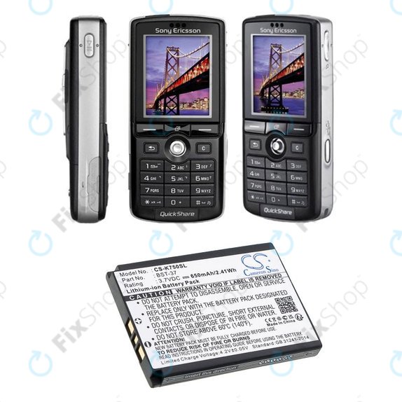 Batterie pour Sony Ericsson, 650mAh, Li-Ion, 3.7V, BST-37, HQ