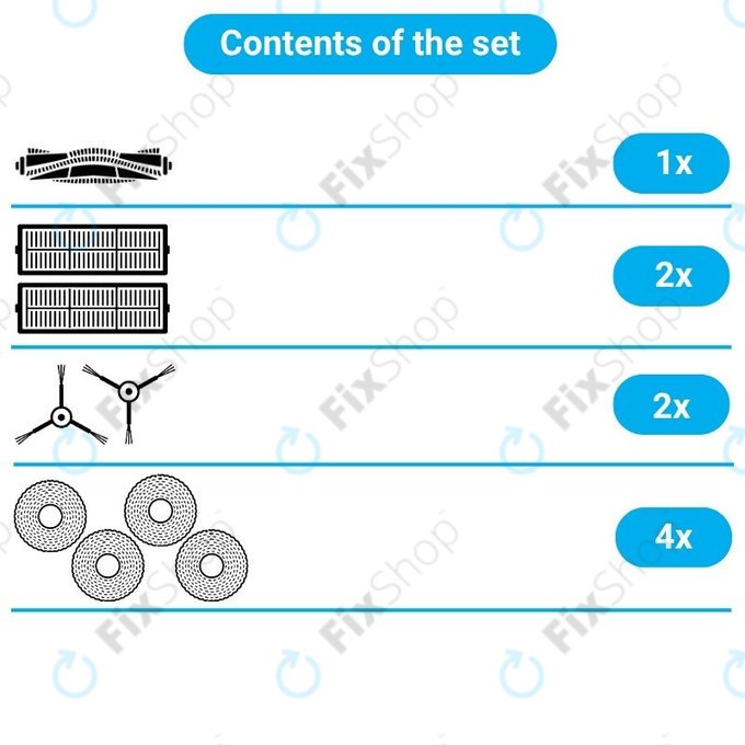 Kit de pièces de rechange pour Xiaomi Dreame Bot W10, W10 Pro (1x Brosse principale, 2x Filtres, 2x Brosses latérales, 2x Lingettes de lavage)