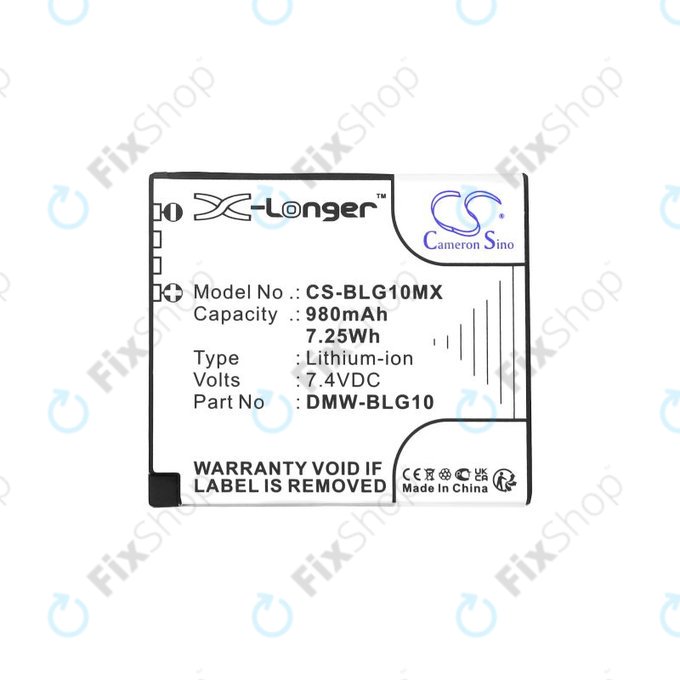 Batterie pour Leica D-Lux Type 109, Panasonic Lumix DMC-GF3, GX7, LX100, 980mAh, Li-Ion, 7.4V, DMW-BLG10, HQ