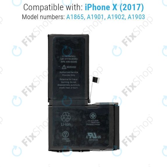Batterie pour iPhone X, 2716mAh, FixPremium