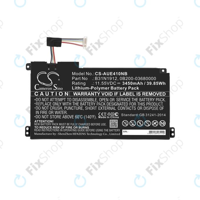 Batterie pour Asus VivoBook 14 E410ma, F414ma, L410ma, 3450mAh, Li-Pol, 11.55V, B31N1912, HQ