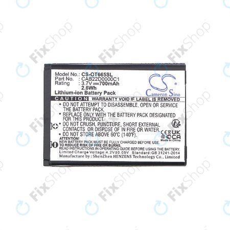 Batterie pour Alcatel One Touch 2010D, 700mAh, Li-ion, 3.7V, CAB22D0000C1, HQ