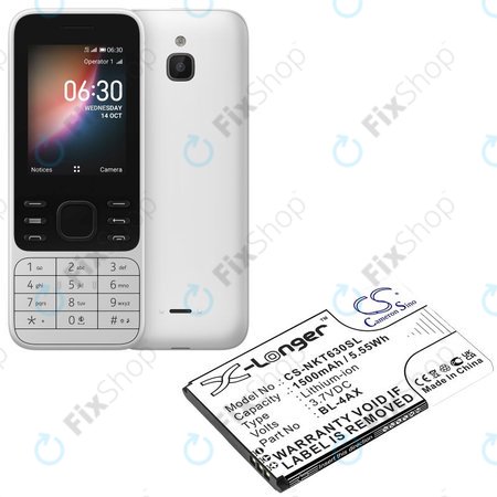 Batterie pour Nokia 6300 4G, Nokia 8000 4G, 1500mAh, Li-Ion, 3.7V, BL-4AX, HQ