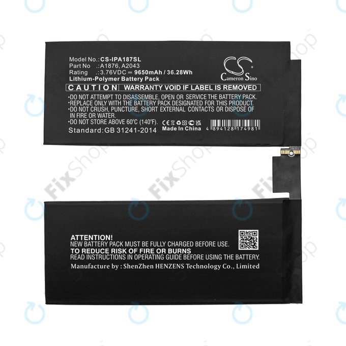 Apple iPad Pro 12.9 (3rd Gen 2018), iPad Pro 12.9 (4th Gen 2020) - Batterie A1876, A2043 9650mAh HQ