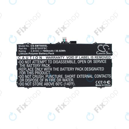 Batterie pour Samsung Galaxy Tab S 10.5, 7900mAh, Li-Pol, 3.8V, EB-BT800FBC, HQ