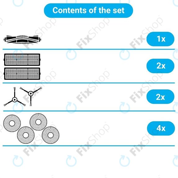 Kit de pièces de rechange pour Xiaomi Dreame Bot W10, W10 Pro (1x Brosse principale, 2x Filtres, 2x Brosses latérales, 2x Lingettes de lavage)